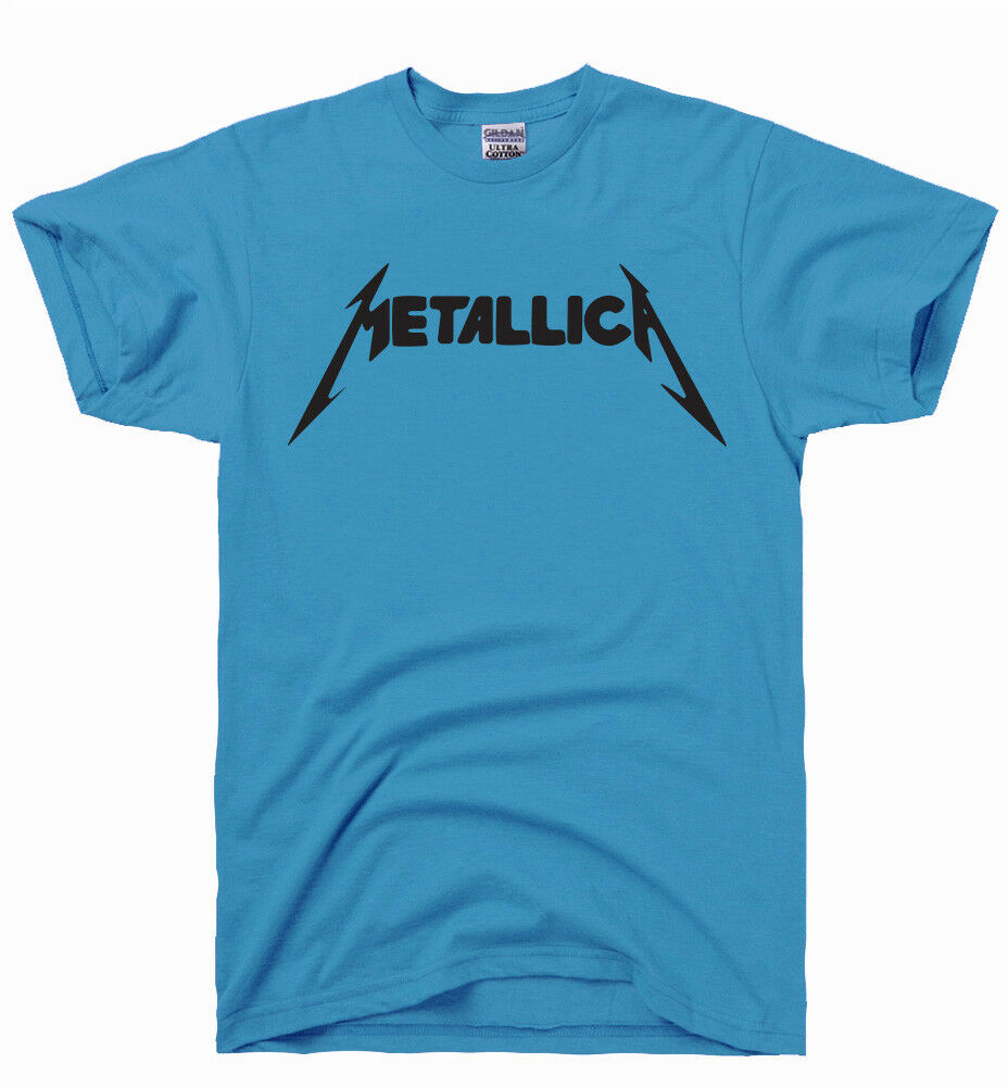 Metallica Beavis tee, blue T-shirt with black Metallica logo print