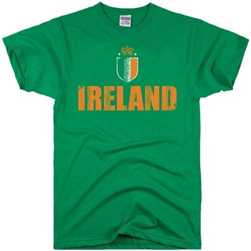Green Irish crest tee with Ireland text and shield graphic on front