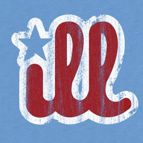 Close-up of red Philly lettering with white speckled outline on blue