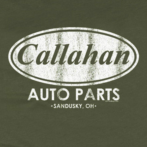 Callahan Auto Parts logo print on olive green T-shirt front